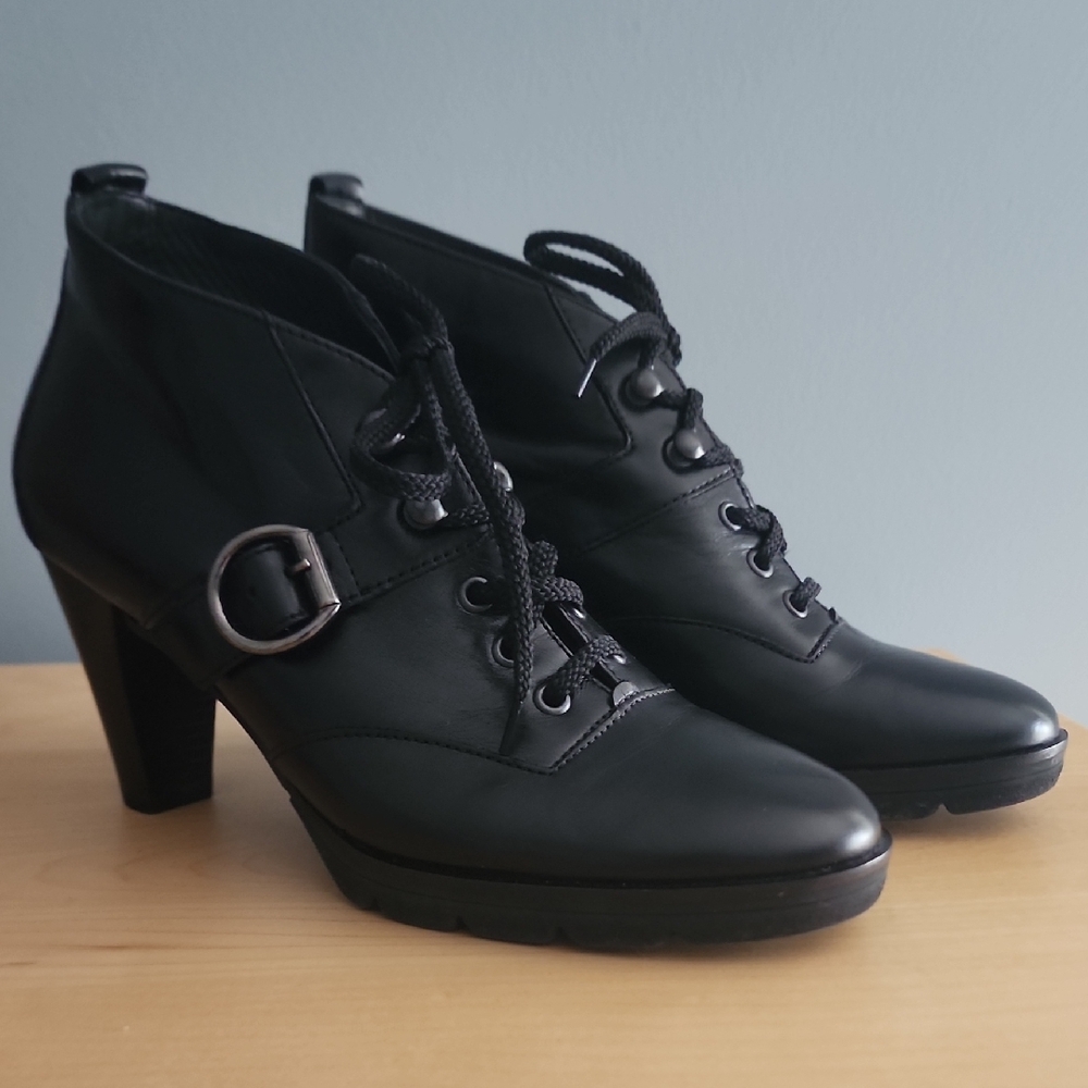 Paul Green Black Heeled Boots with Buckle Detail